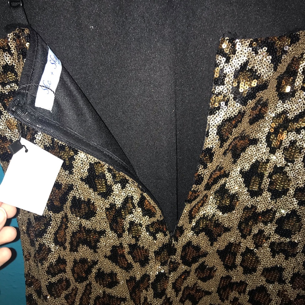 Sequin Leopard Mini Bodycon Dress shimmer Small - Picture 5 of 7